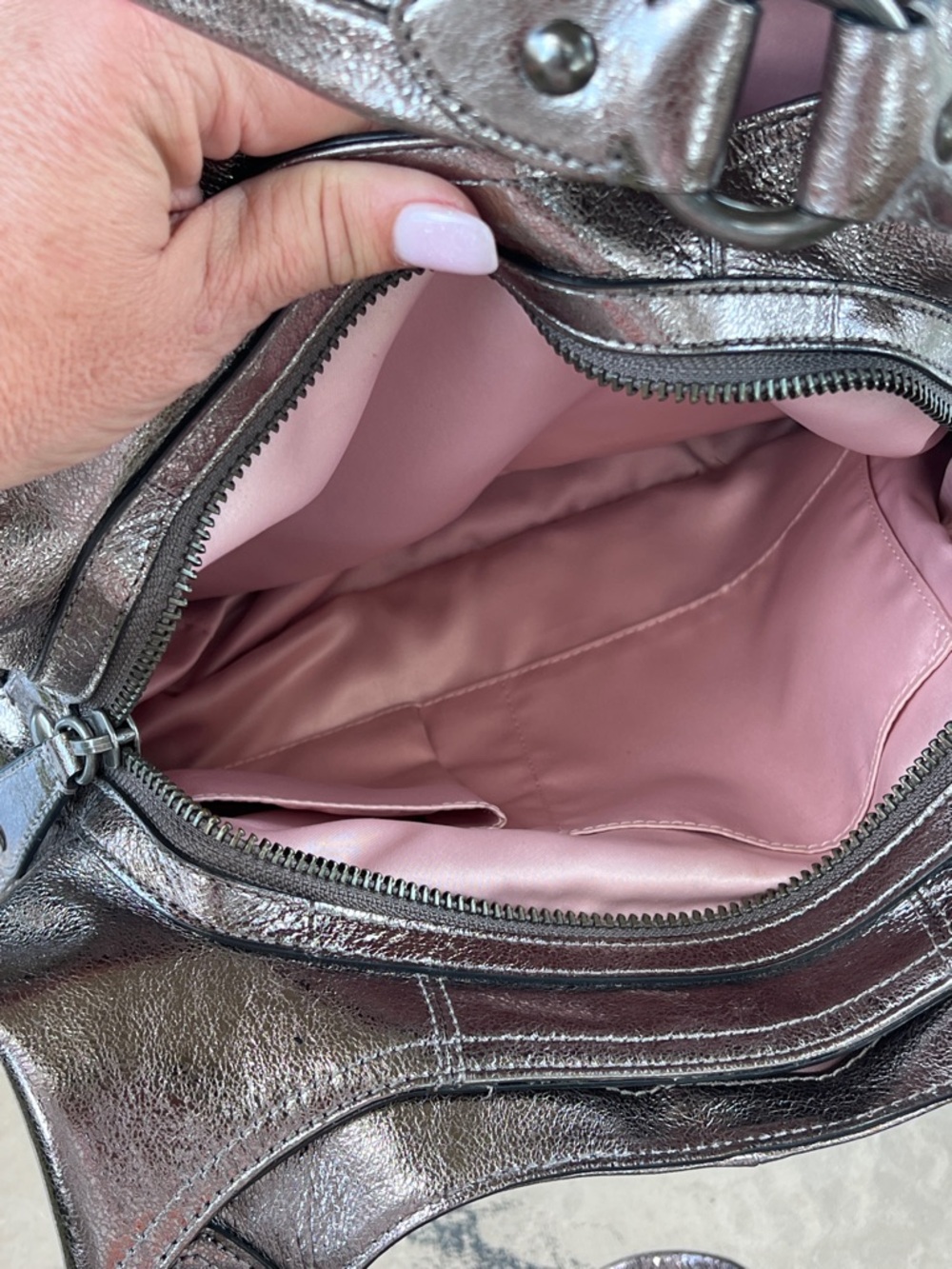 COACH Madison Maggie Metallic Crackled Leather Hobo Bag - Picture 9 of 12